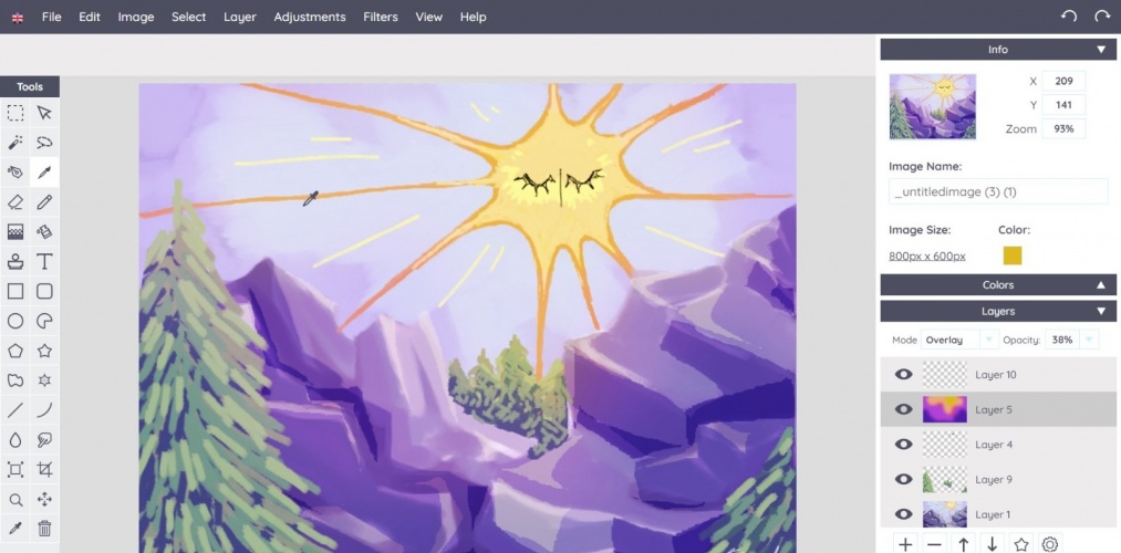 With SumoPaint you can draw pictures or combine images with filters, text elements or symbols.