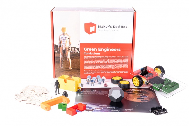 Maker’s Red Box contains everything that a teacher and a group of 12 students need to start making. It consists of 16 two-hour-long sessions that build on each other.